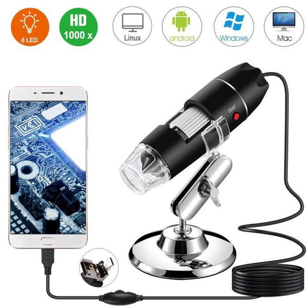 Mini microscope électronique zoom x1600 sur téléphone ou PC