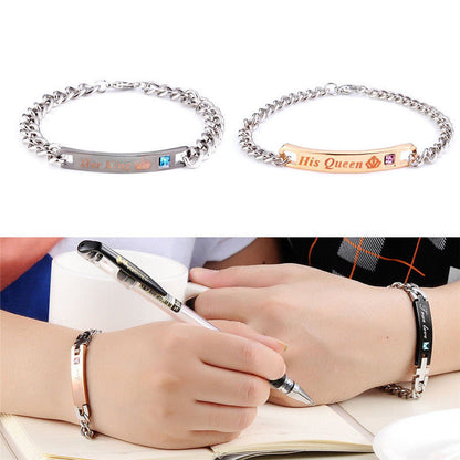2 Bracelets Couple amoureux King & Queen en acier inoxydable Global Gps