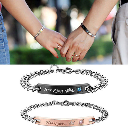 2 Bracelets Couple amoureux King & Queen en acier inoxydable Global Gps