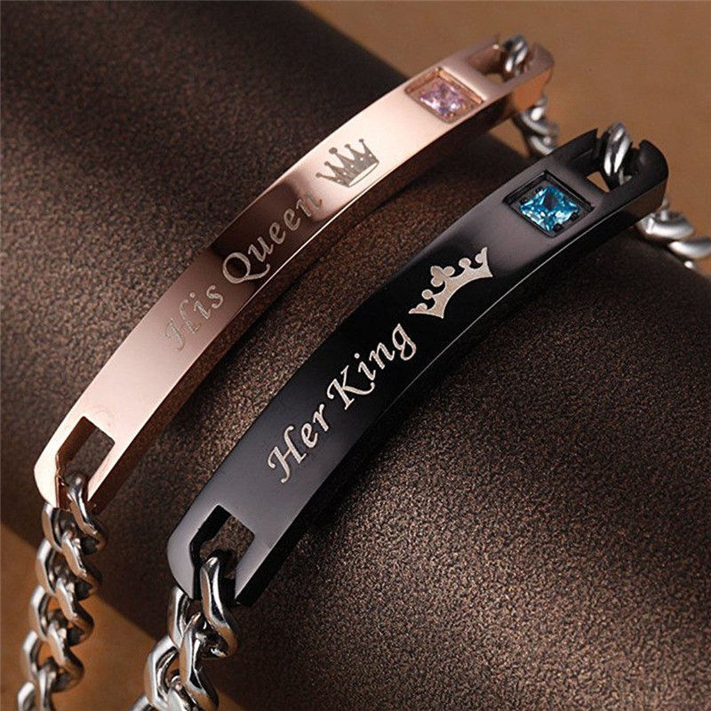 2 Bracelets Couple amoureux King & Queen en acier inoxydable Global Gps