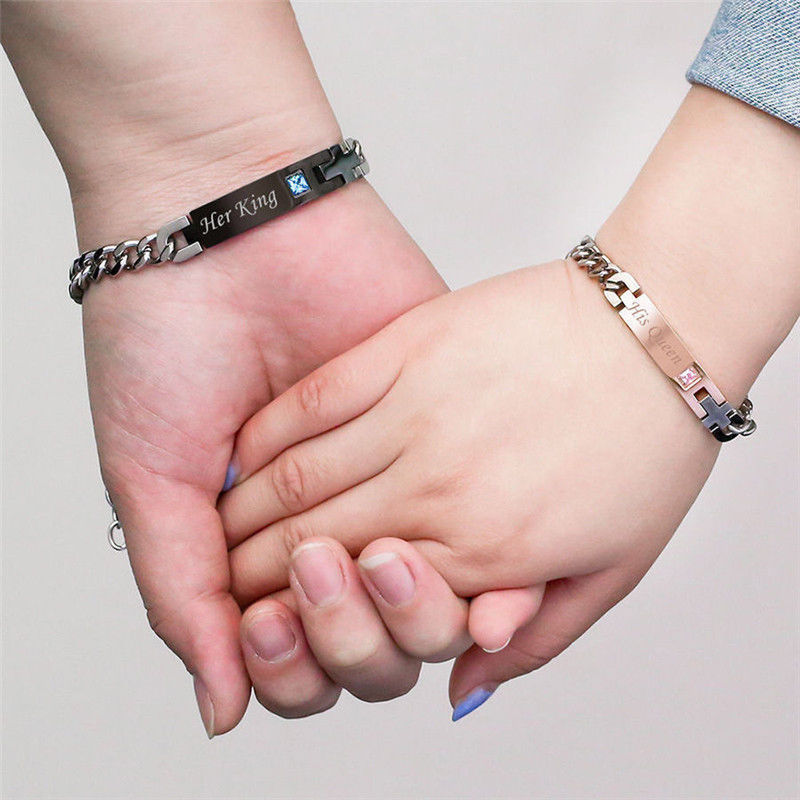 2 Bracelets Couple amoureux King & Queen en acier inoxydable Global Gps