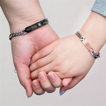 2 Bracelets Couple amoureux King & Queen en acier inoxydable Global Gps