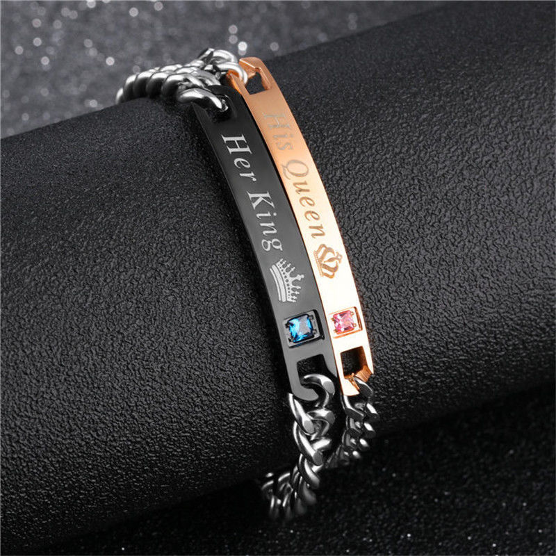 2 Bracelets Couple amoureux King & Queen en acier inoxydable Global Gps