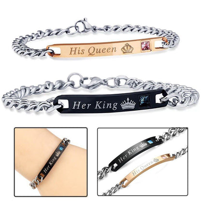 2 Bracelets Couple amoureux King & Queen en acier inoxydable Global Gps