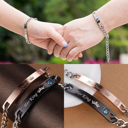 2 Bracelets Couple amoureux King & Queen en acier inoxydable Global Gps